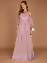 1pc Cold Shoulder Ruffle Trim Chiffon Bridesmaid Dress